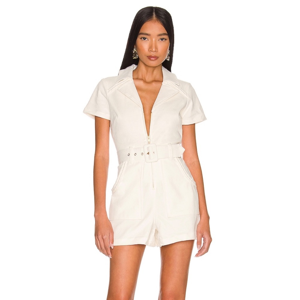 Show Me Your MuMu Cream Short Sleeve Belted Romper - Picture 1 of 6